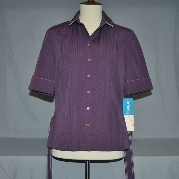 Vintage Leslie Fay Skirt Set Size 8 Purple & White Midi Skirt & Blouse NWT - Picture 6 of 13